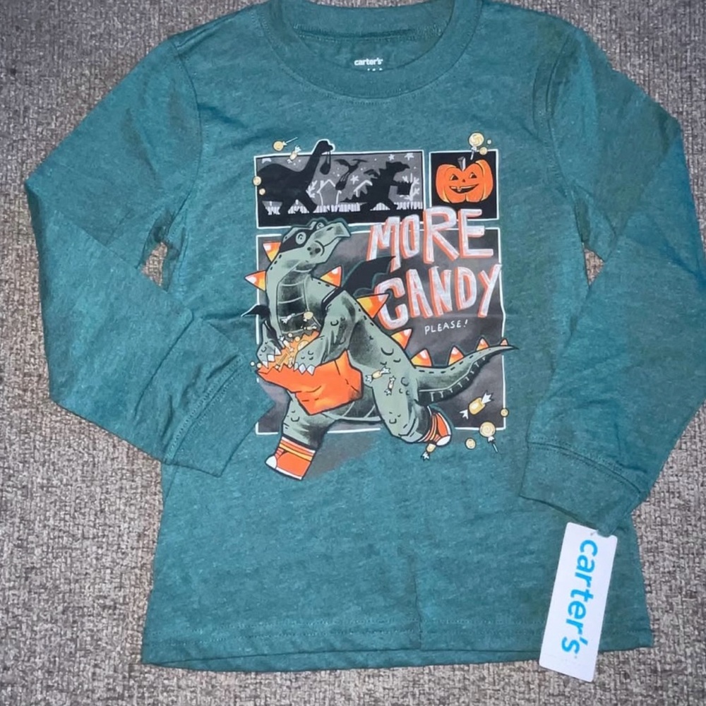 SALE 4/$20 Carter's Dinosaur Halloween More Candy Long Sleeve Shirt 4T pumpkin